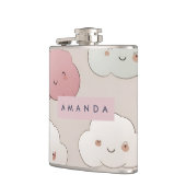 Gepersonaliseerde Schattigee kawaii pastel lachend Heupfles (Links)