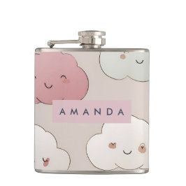 Gepersonaliseerde Schattigee kawaii pastel lachend Heupfles