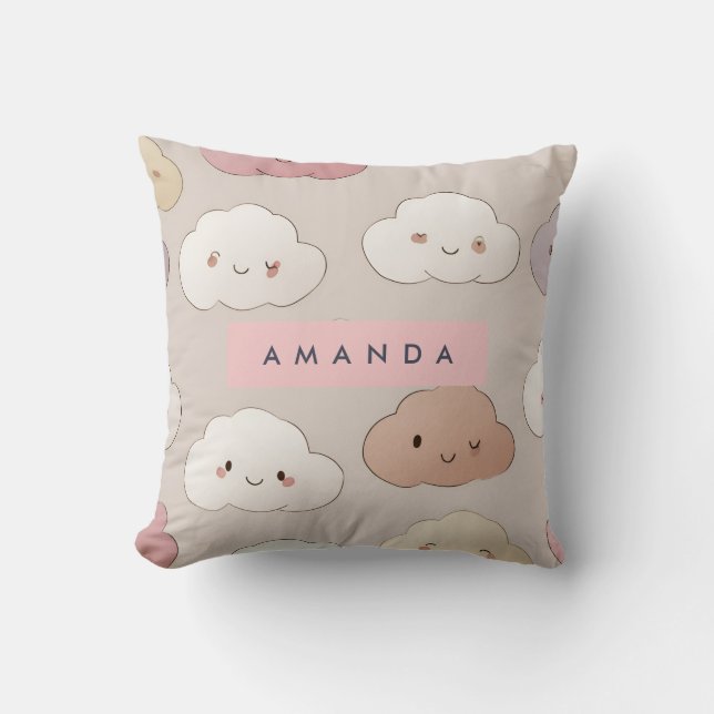 Gepersonaliseerde Schattigee kawaii pastel lachend Kussen (Voorkant)