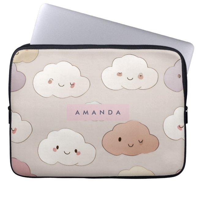 Gepersonaliseerde Schattigee kawaii pastel lachend Laptop Sleeve (Voorkant)