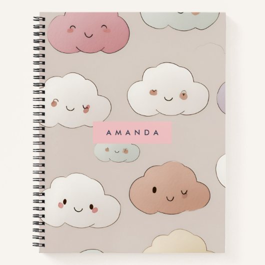 Gepersonaliseerde Schattigee kawaii pastel lachend Notitieboek (Voorkant)