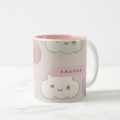 Gepersonaliseerde Schattigee kawaii pastel lachend Tweekleurige Koffiemok (Voorkant rechts)