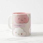 Gepersonaliseerde Schattigee kawaii pastel lachend Tweekleurige Koffiemok (Voorkant links)