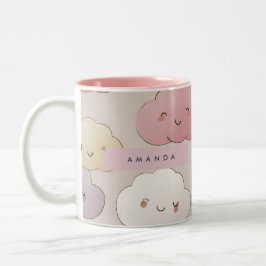 Gepersonaliseerde Schattigee kawaii pastel lachend Tweekleurige Koffiemok