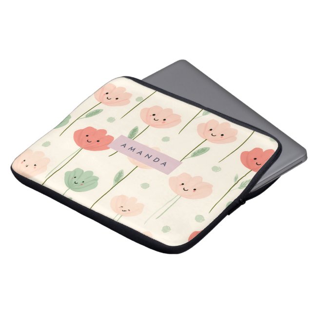 Gepersonaliseerde Schattigee Kawaii Pastel Smiling Laptop Sleeve (Voorkant top)