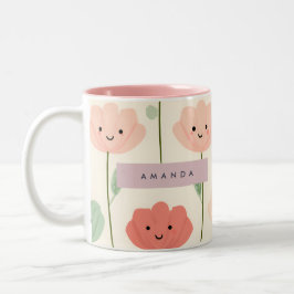 Gepersonaliseerde Schattigee Kawaii Pastel Smiling Tweekleurige Koffiemok