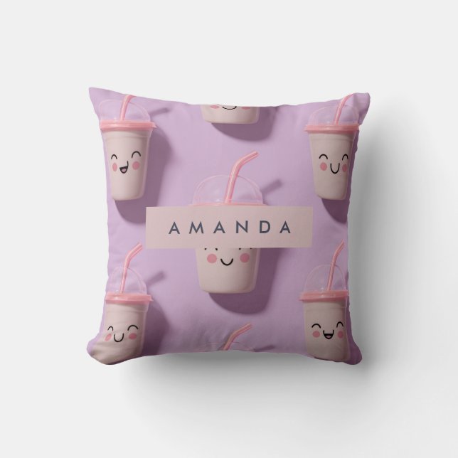 Gepersonaliseerde Schattigee Kawaii Pastel Smoothi Kussen (Voorkant)