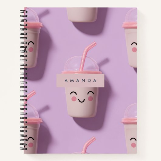 Gepersonaliseerde Schattigee Kawaii Pastel Smoothi Notitieboek (Voorkant)