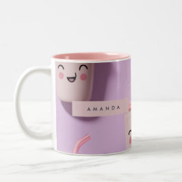 Gepersonaliseerde Schattigee Kawaii Pastel Smoothi Tweekleurige Koffiemok