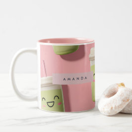 Gepersonaliseerde Schattigee Kawaii Pastel Smoothi Tweekleurige Koffiemok