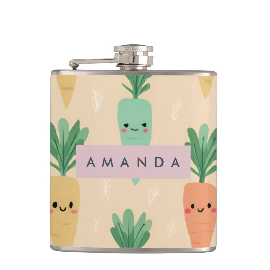Gepersonaliseerde Schattigee Kawaii Pastel Wortel  Heupfles (Voorkant)