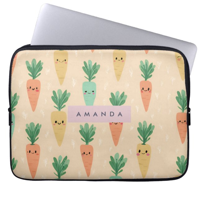 Gepersonaliseerde Schattigee Kawaii Pastel Wortel  Laptop Sleeve (Voorkant)