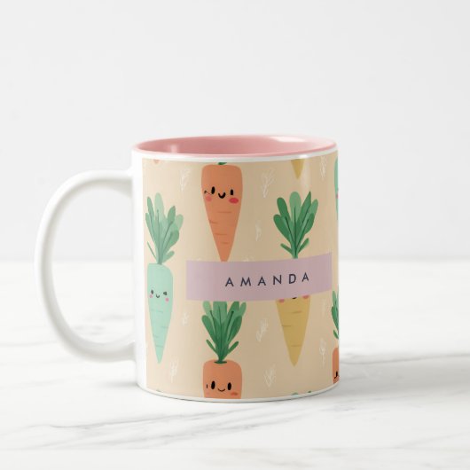 Gepersonaliseerde Schattigee Kawaii Pastel Wortel  Tweekleurige Koffiemok (Links)