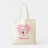 Gepersonaliseerde Schattigee Kawaii Roze Hart Kat  Tote Bag (Achterkant)