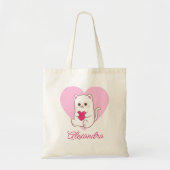 Gepersonaliseerde Schattigee Kawaii Roze Hart Kat  Tote Bag (Voorkant)