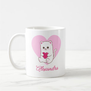 Gepersonaliseerde Schattigee Kawaii Roze Hart Katt Koffiemok