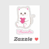 Gepersonaliseerde Schattigee Kawaii Roze Hart Katt Sticker (Vel)