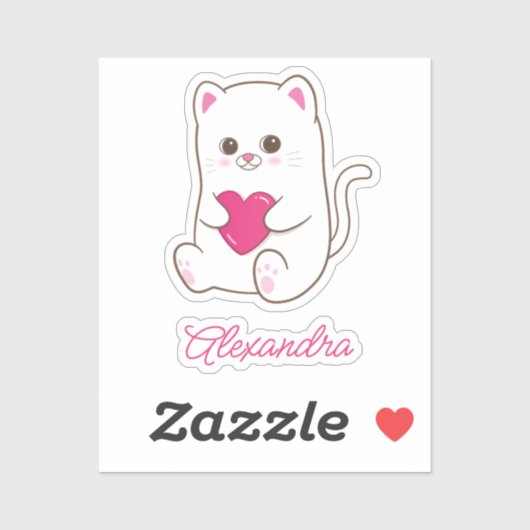 Gepersonaliseerde Schattigee Kawaii Roze Hart Katt Sticker (Vel)