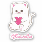 Gepersonaliseerde Schattigee Kawaii Roze Hart Katt Sticker (Voorkant)