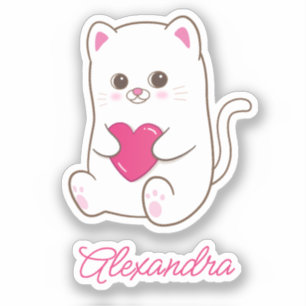 Gepersonaliseerde Schattigee Kawaii Roze Hart Katt Sticker