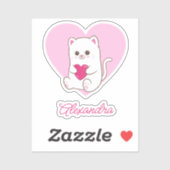 Gepersonaliseerde Schattigee Kawaii Roze Hart Katt Sticker (Vel)