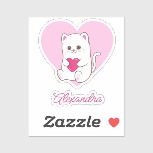 Gepersonaliseerde Schattigee Kawaii Roze Hart Katt Sticker (Vel)