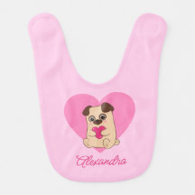 Gepersonaliseerde Schattigee Kawaii Roze Hart Pug