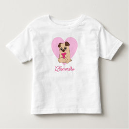 Gepersonaliseerde Schattigee Kawaii Roze Hart Pug  Kinder Shirts