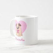 Gepersonaliseerde Schattigee Kawaii Roze Hart Pug Koffiemok (Voorkant links)