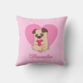 Gepersonaliseerde Schattigee Kawaii Roze Hart Pug  Kussen (Achterkant)