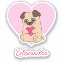 Gepersonaliseerde Schattigee Kawaii Roze Hart Pug 