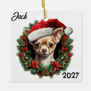 Gepersonaliseerde Schattigee Kerst Chihuahua in ee Keramisch Ornament
