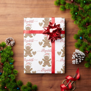 Gepersonaliseerde Schattigee Kerst Gingerbread Mei Cadeaupapier