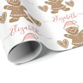 Gepersonaliseerde Schattigee Kerst Gingerbread Mei Cadeaupapier (Rol Hoek)