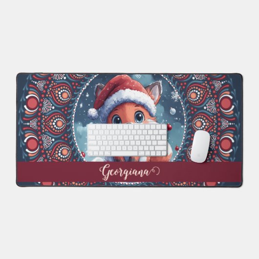 Gepersonaliseerde Schattigee Kerst Kawaii Fox Dot  Bureaumat (Keyboard & Muis)