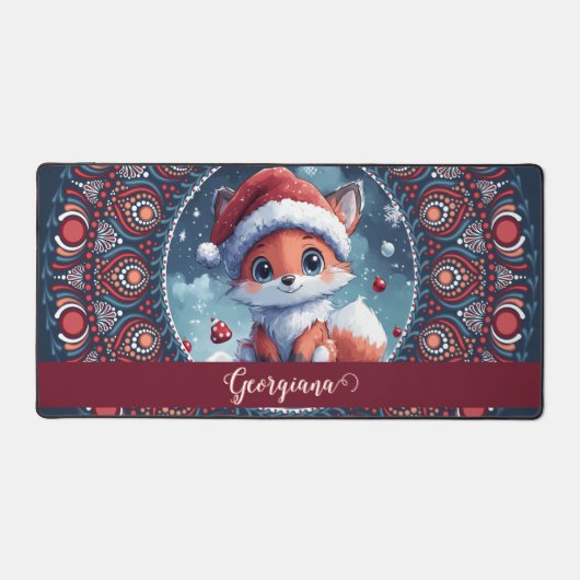 Gepersonaliseerde Schattigee Kerst Kawaii Fox Dot  Bureaumat (Voorkant)