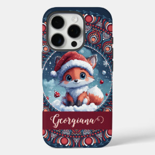 Gepersonaliseerde Schattigee Kerst Kawaii Fox Dot  iPhone 16 Pro Hoesje