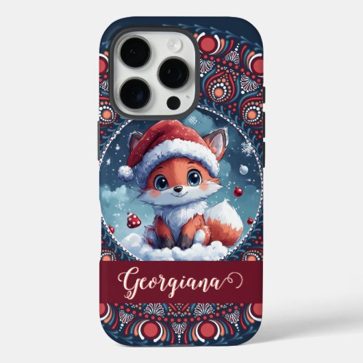 Gepersonaliseerde Schattigee Kerst Kawaii Fox Dot  Case-Mate iPhone Case (Achterkant)