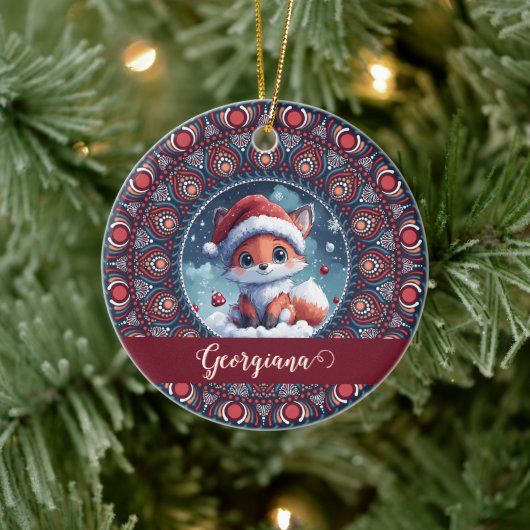 Gepersonaliseerde Schattigee Kerst Kawaii Fox Dot Keramisch Ornament (Boom)