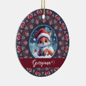 Gepersonaliseerde Schattigee Kerst Kawaii Fox Dot  Keramisch Ornament (Rechts)