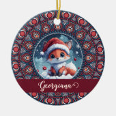 Gepersonaliseerde Schattigee Kerst Kawaii Fox Dot Keramisch Ornament (Voorkant)