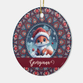 Gepersonaliseerde Schattigee Kerst Kawaii Fox Dot Keramisch Ornament (Links)