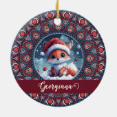 Gepersonaliseerde Schattigee Kerst Kawaii Fox Dot Keramisch Ornament (Achterkant)