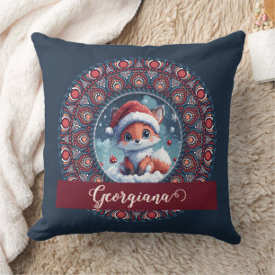 Gepersonaliseerde Schattigee Kerst Kawaii Fox Dot Kussen