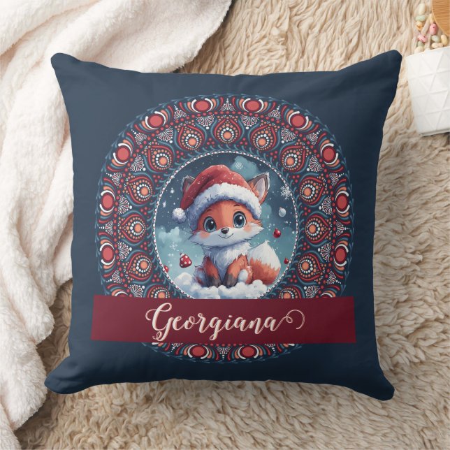 Gepersonaliseerde Schattigee Kerst Kawaii Fox Dot  Kussen (Deken)
