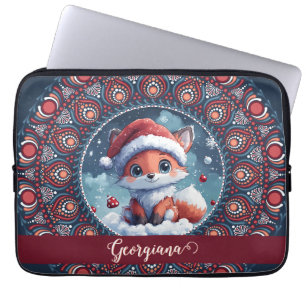 Gepersonaliseerde Schattigee Kerst Kawaii Fox Dot  Laptop Sleeve