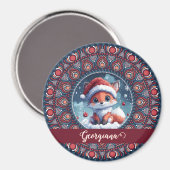 Gepersonaliseerde Schattigee Kerst Kawaii Fox Dot  Magneet (Voorkant / Achterkant)
