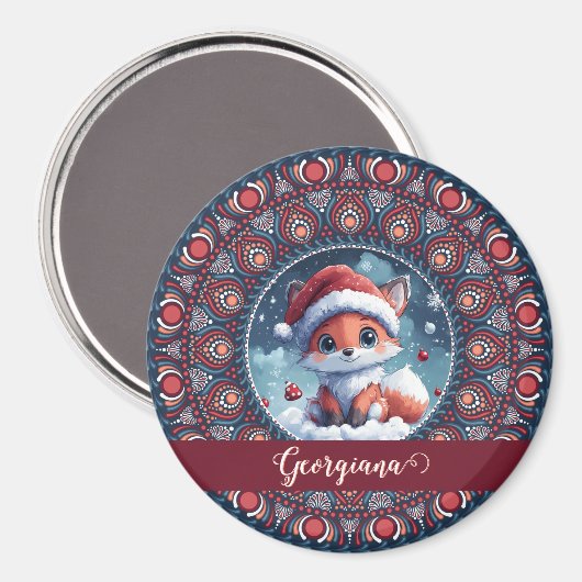 Gepersonaliseerde Schattigee Kerst Kawaii Fox Dot  Magneet (Voorkant / Achterkant)
