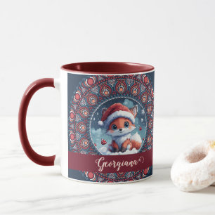 Gepersonaliseerde Schattigee Kerst Kawaii Fox Dot  Mok