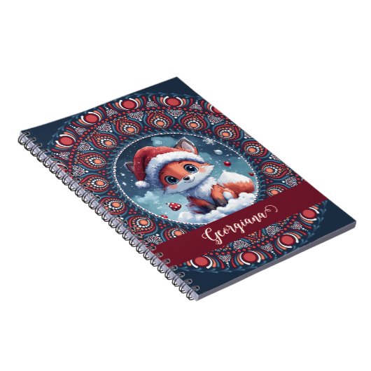 Gepersonaliseerde Schattigee Kerst Kawaii Fox Dot  Notitieboek (Rechterzijde)